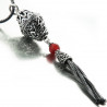 Collier long "Tusseau" en argent oxydé et pierre fine