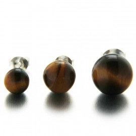 Boucles d'oreilles puces "Rangoon" en argent et œil de tigre