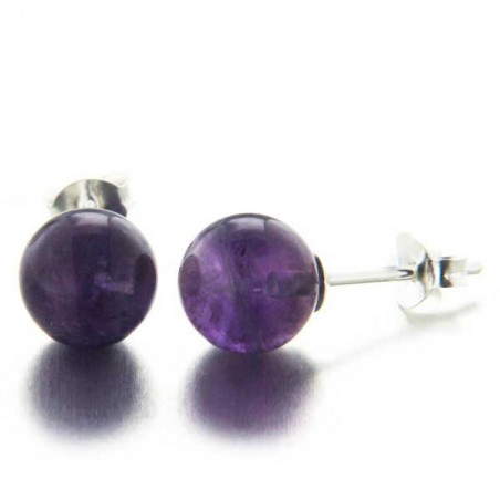 Boucles d'oreilles puces Annabella en argent et boule d'améthyste