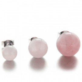 Boucles d'oreilles puces en argent et quartz rose