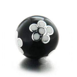 Pendentif Bola de grossesse boule émail noir et fleurs