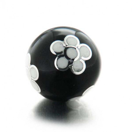 Pendentif Bola de grossesse boule émail noir et fleurs