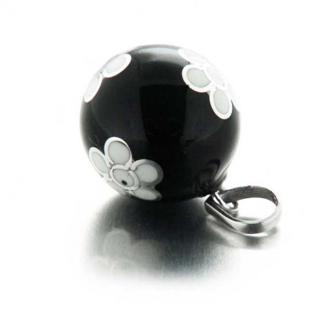 Pendentif Bola de grossesse boule émail noir et fleurs