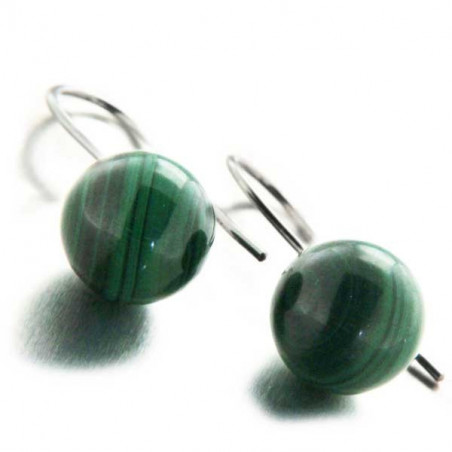 Boucles d'oreilles pendantes Ongaja en argent et boule de malachite