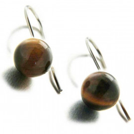 Boucles d'oreilles pendantes "Birma" en argent et oeil de tigre