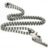 Chaine militaire à boules et pendentif pistolet acier
