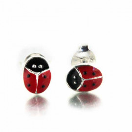 Boucles d'oreilles puces coccinelles en argent et émail