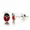 Boucles d'oreilles puces coccinelles en argent et émail