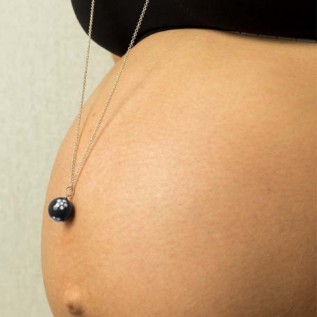 Pendentif Bola de grossesse boule émail noir et fleurs