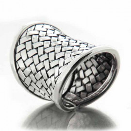 Bague large ethnique en argent tressé