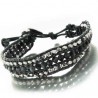 Bracelet Wrapp Hyptik gris, cuir et perles de labradorite