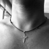 Collier fantaisie homme cuir et pendentif croix de pic argent