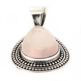 Pendentif Kanpur goutte ciselée argent et quartz rose