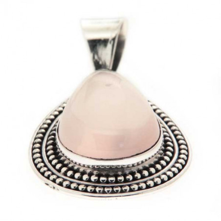 Pendentif Kanpur goutte ciselée argent et quartz rose
