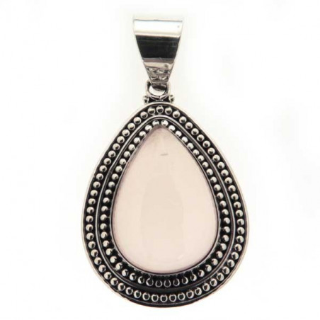 Pendentif Kanpur goutte ciselée argent et quartz rose