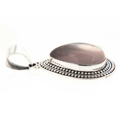Pendentif Kanpur goutte ciselée argent et quartz rose