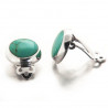 Boucles d'oreilles à clip rondes en argent et turquoise