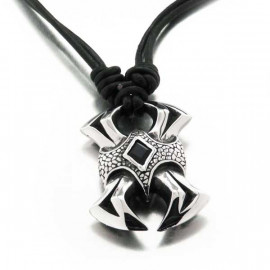 Collier ras de cou Onyx en cuir et acier