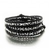 Bracelet triple tour en cuir et perles de spinelles argentées