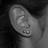 Puces d'oreilles rondes noires zircon blanc