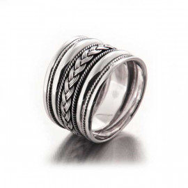 Bague ethnique Russel évasée tressée en argent
