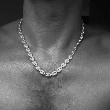 Collier homme maille grain de café en argent massif 8 mm