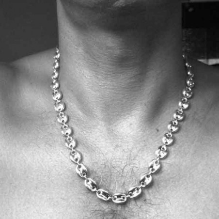 Collier homme maille grain de café en argent massif 13 mm