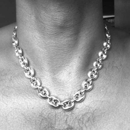 Collier homme maille grain de café en argent massif 15 mm
