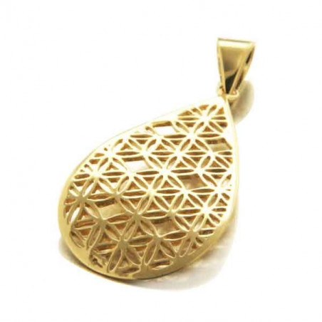 Pendentif fantaisie goutte dorée motifs mandala