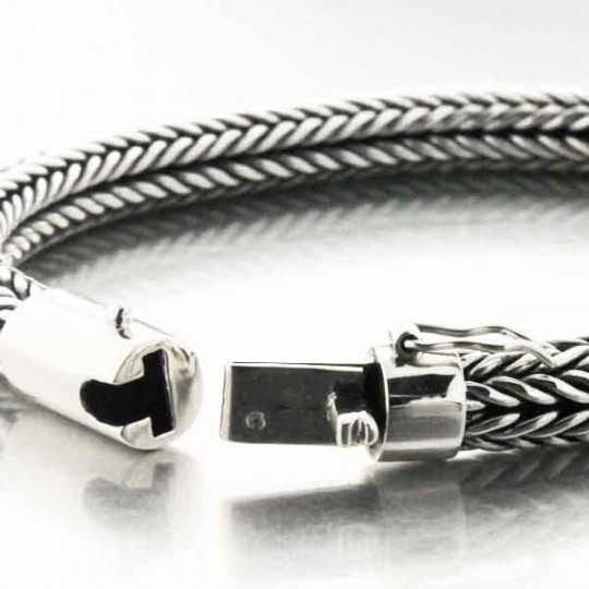 Bracelet argent maille palmier martelée en argent massif