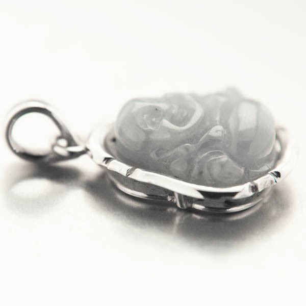 Pendentif Miniature Bouddha Rieur En Jade Vert Clair Translucide - Neuf Sans Emballage