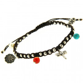 Bracelet « breloques et libellules » en argent et pierres colorées