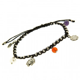 Bracelet « breloques et éléphants » en argent et pierres colorées