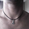 Collier cuir médaillon Bouddha en méditation argent