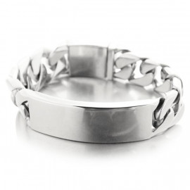 Bracelet Homme gourmette large en acier avec plaque