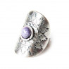 Bague large ethnique Pechawa ovale en argent ciselé