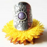 Bague large ethnique Pechawa ovale en argent ciselé