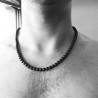 Collier fantaisie homme en boules d'agates noires mates 8mm