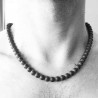 Collier fantaisie homme en boules d'agates noires mates  10 mm