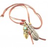 Collier long Dakota en cuir, perles rouges, plumes et turquoise