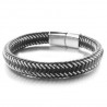 Bracelet Homme Steel Black en acier et cuir tressé