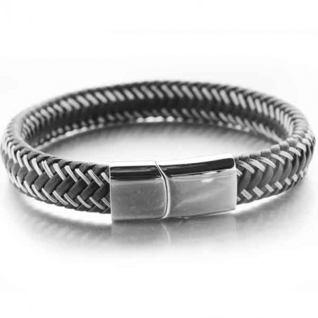 Bracelet Homme Steel Black en acier et cuir tressé