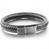 Bracelet Homme Steel Black en acier et cuir tressé