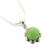 Collier fin Fleur de jade vert et argent