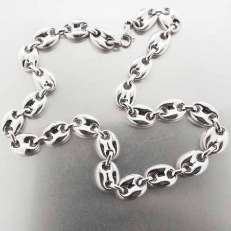 Collier homme maille grain de café en argent massif