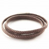 Bracelet fantaisie triple tour cuir tressé marron