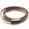 Bracelet Genaro triple tour en cuir tressé et acier mat