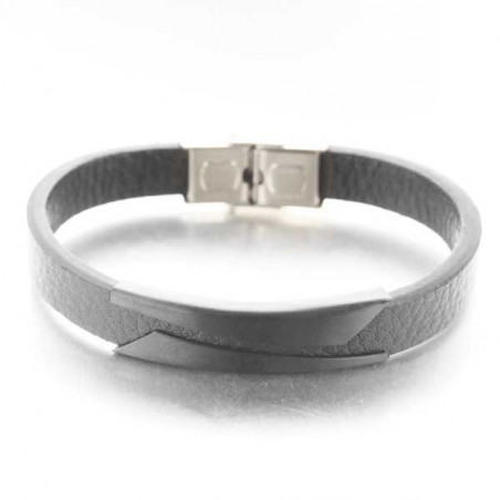 Bracelet Guga pour homme en cuir et plaque acier noir ajourée