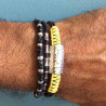 Bracelet fantaisie artisanal pour homme en cuir corde jaune et argent