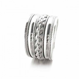 Bague ethnique Bintang évasée tressée en argent